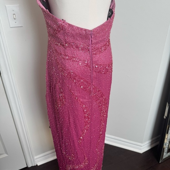 Vintage pink beaded Elegant Pink Strapless Dress Silk Gown Fairy Formal Glam XL - Picture 5 of 11